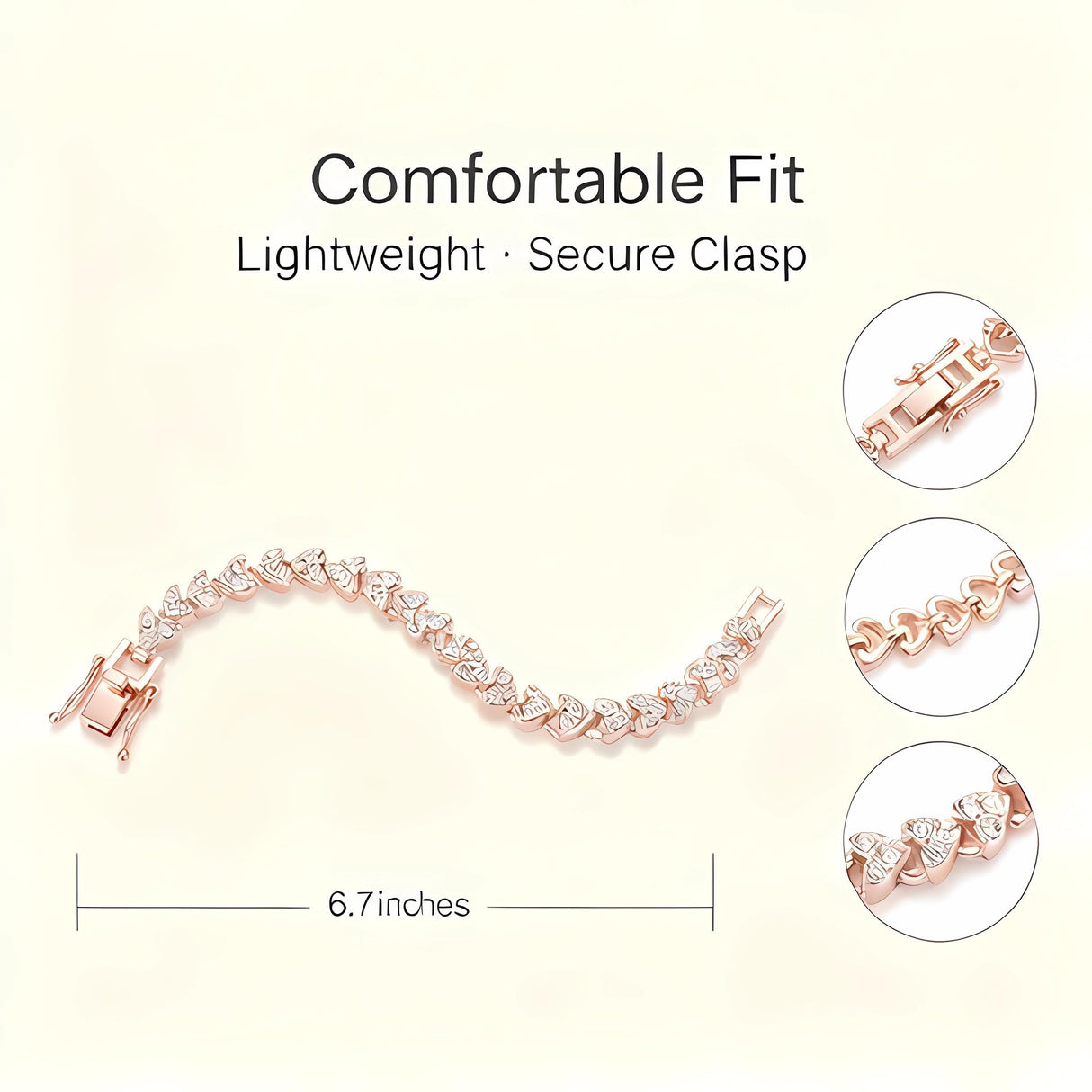 Lvseeman Rose Gold Tennis Bracelet for Women, Gold Plated Cubic ZirconiaTennis Bracelet with Secure Clasp, 7 Inch Stackable Minimalist Jewelry Gift for Her