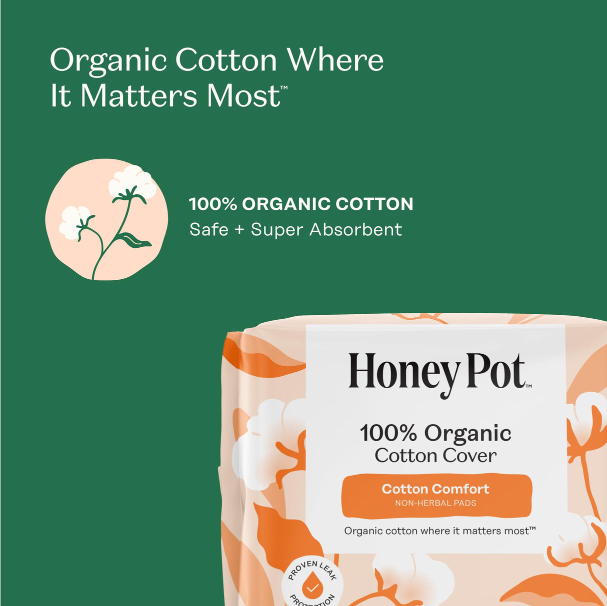 The Honey Pot Company - 64ct - Sanitary Pads for Women - Non-Herbal Super w/Wings - Organic - Cotton Cover, & Ultra-Absorbent Pulp Core - Feminine Care - FSA & HSA