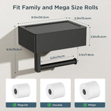 FORIOUS Toilet Paper Holder with Shelf, Sanitary Napkin Receptacle Tampon Holder, Wall Mount Toilet Paper Holder with Storage, Flushable Wipes Dispenser Fits for Bathroom Commercial(2, Matte Black)