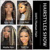 bangjazz 26 Inch Deep Wave Lace Front Wigs Human Hair Fb/27 180% Density 13x4 HD Lace Frontal Wigs Human Hair Pre Plucked Ombre Lace Front Wig Balayage Highlight Glueless Wigs Human Hair for Women