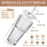 Iced Coffee Cups with Lids,Glass Cups with Lids and Straws,4 Coffee Tumbler