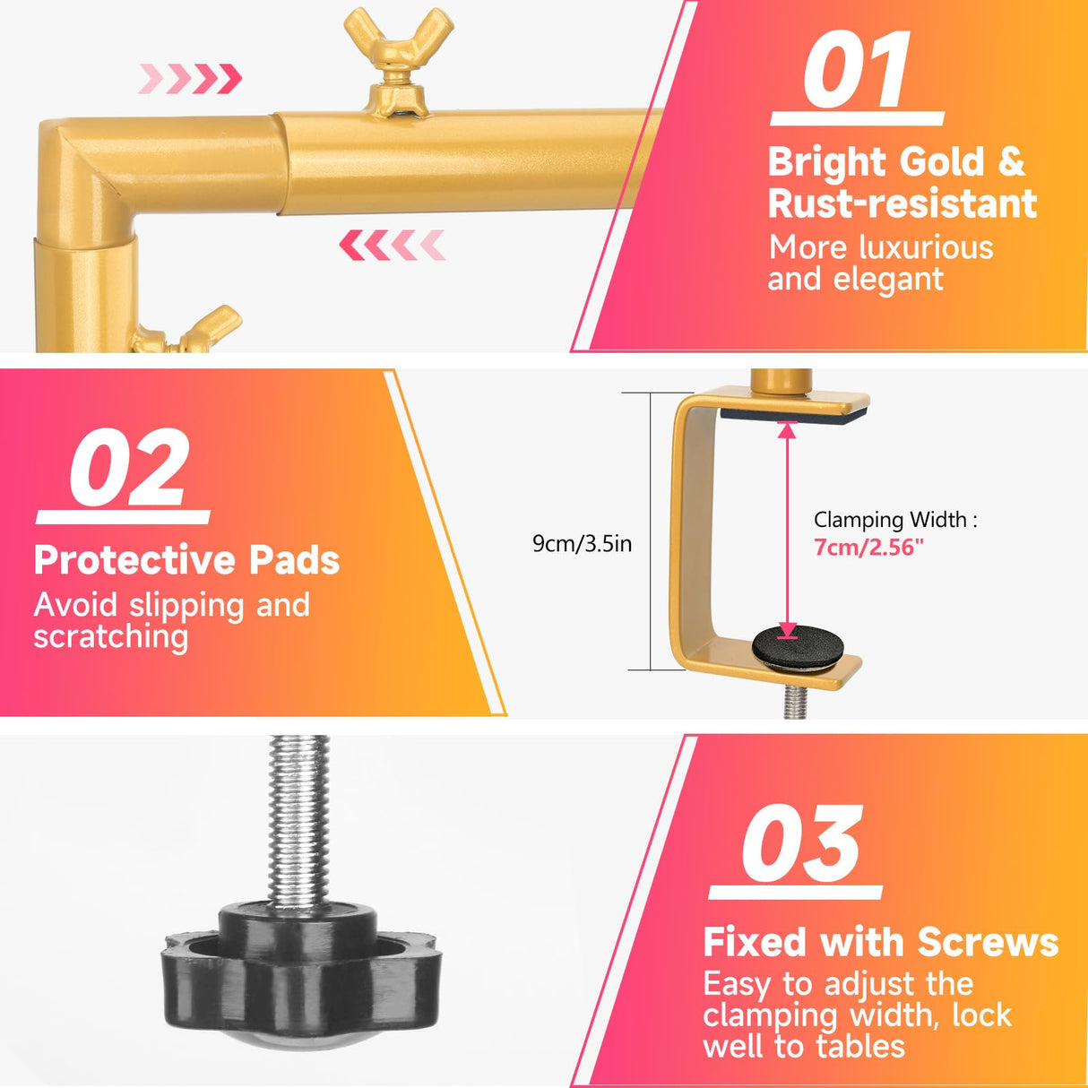 JEBUTU Over The Table Rod Stand with Clamps Adjustable 47"-98" Length 30"-43" Height Gold Table Arch Stand Hanging for Decoration Flowers Display Wedding Birthday Party Halloween Christmas