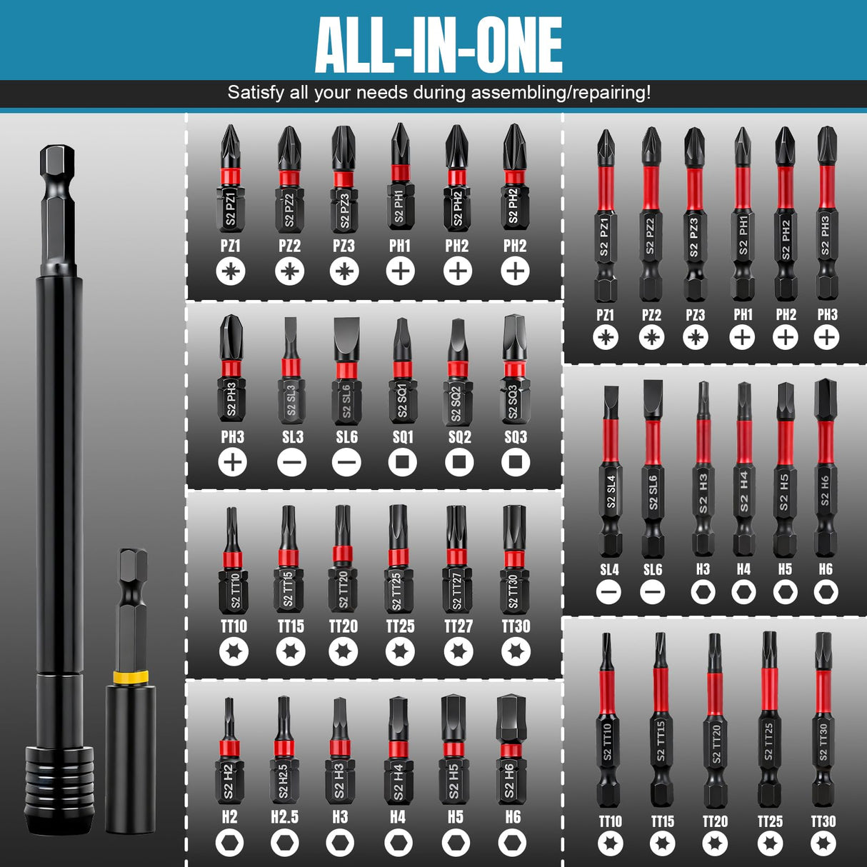 80 PCS Magnetic Impact Nut Driver Set - Metric & SAE with Socket Adapters, Wing Nut Driver, Bit Holder, Universal Sockets, Quick Release Extension, Power Bits, 1/4'' Quick Change, Storage Box