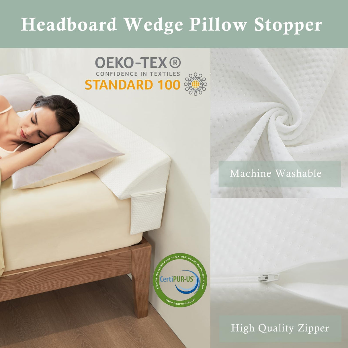 Voctriam Bed Wedge Gap Filler Queen (60"x 8"x 6") Wedge Pillow for Headboard Gap 0-8" Mattress Gap Filler Pillow Fill The Gap Between Mattress and Wall with 2 Side Large Pockets, Bed Pillow Stopper