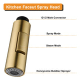 Tohlar Pull Down Kitchen Faucet Sprayer Head Replacement Part, 3 Function Pull Out Sink Sprayer Replacement Nozzle, Kitchen Faucet Head Hose Spray Tap Spout, Brushed Gold