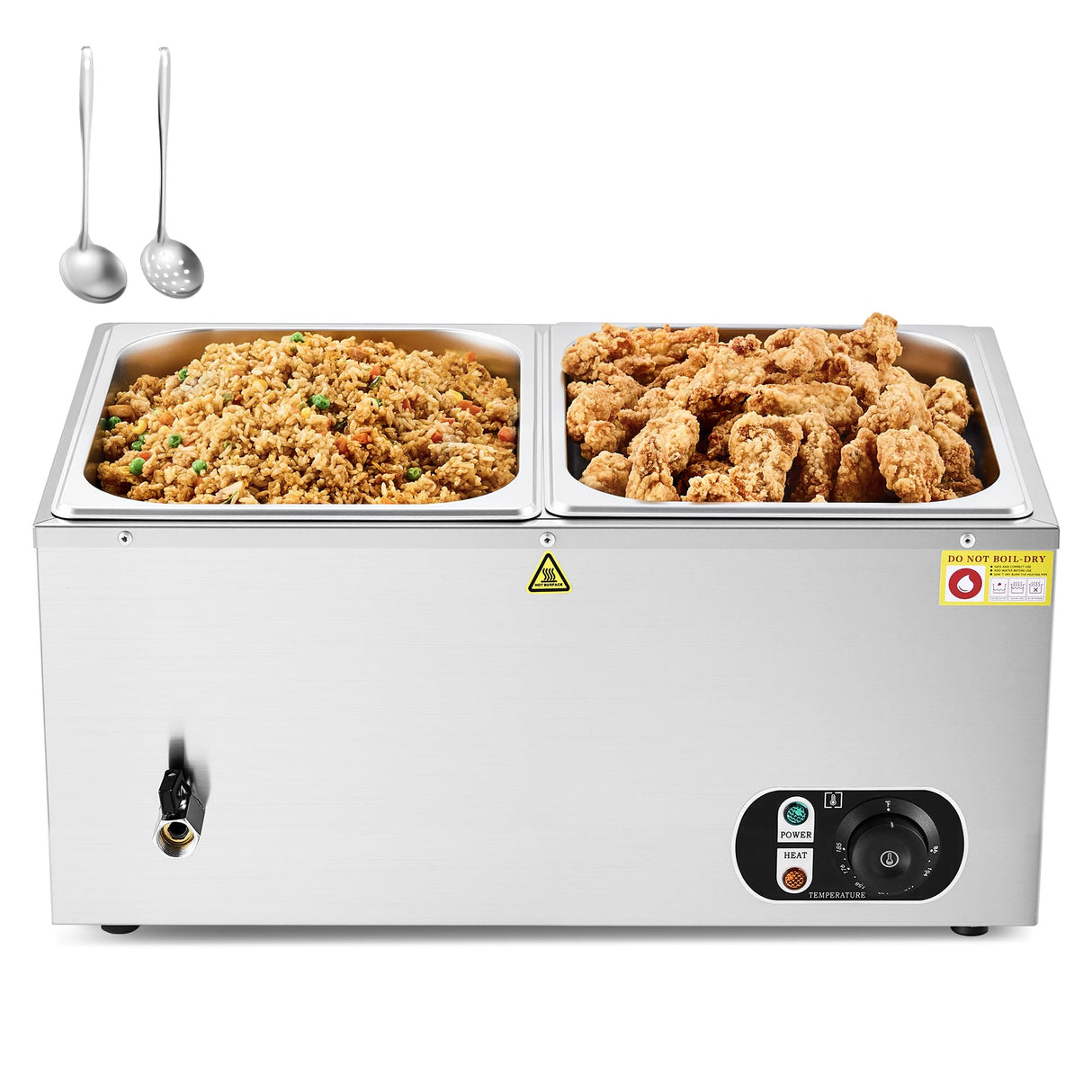 WILPREP Commercial Food Warmer with Two 1/2 Pans, 1500W Countertop Electric Steam Table, 86-185°F Adjustable Temp Control & Over-Temp Protection, Stainless Steel Buffet Bain Marie
