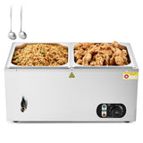 WILPREP Commercial Food Warmer with Two 1/2 Pans, 1500W Countertop Electric Steam Table, 86-185°F Adjustable Temp Control & Over-Temp Protection, Stainless Steel Buffet Bain Marie