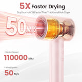 Hair Dryer, 110,000 RPM High-Speed Ionic Blow Dryer for Fast Drying, Professional Lightweight Hairdryer with Diffuser, Magnetic Nozzle, 4 Temps & 2 Speeds, Low Noise for Travel & Home - Pink