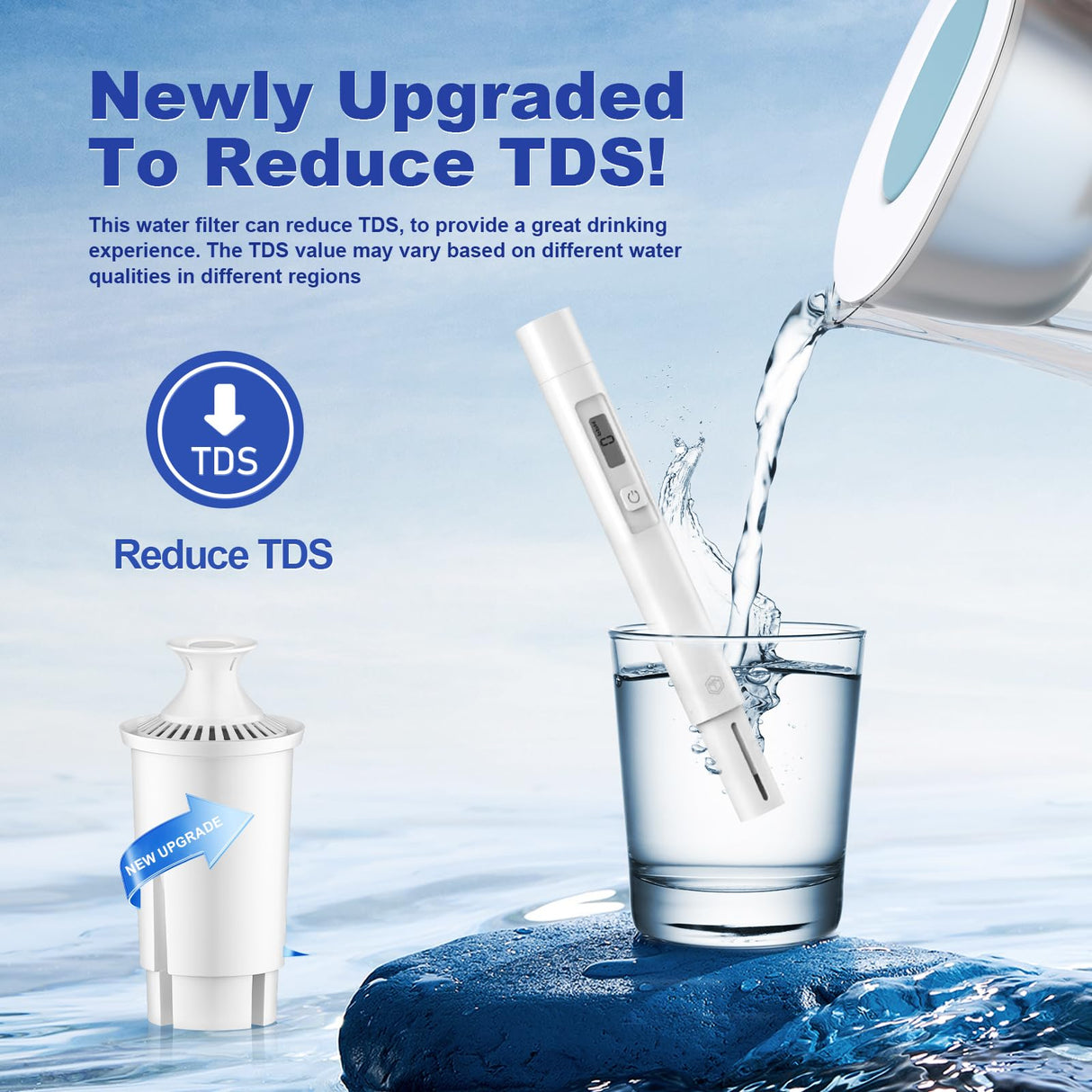 BREAUILL Water Filter Replacement Compatible with Brita Water Filter, Pitchers, Classic, OB03, Mavea,10700, 35557, Pitcher Water Filter by BREAUILL, New Upgraded Reduce TDS, Chlorine (3PCS)