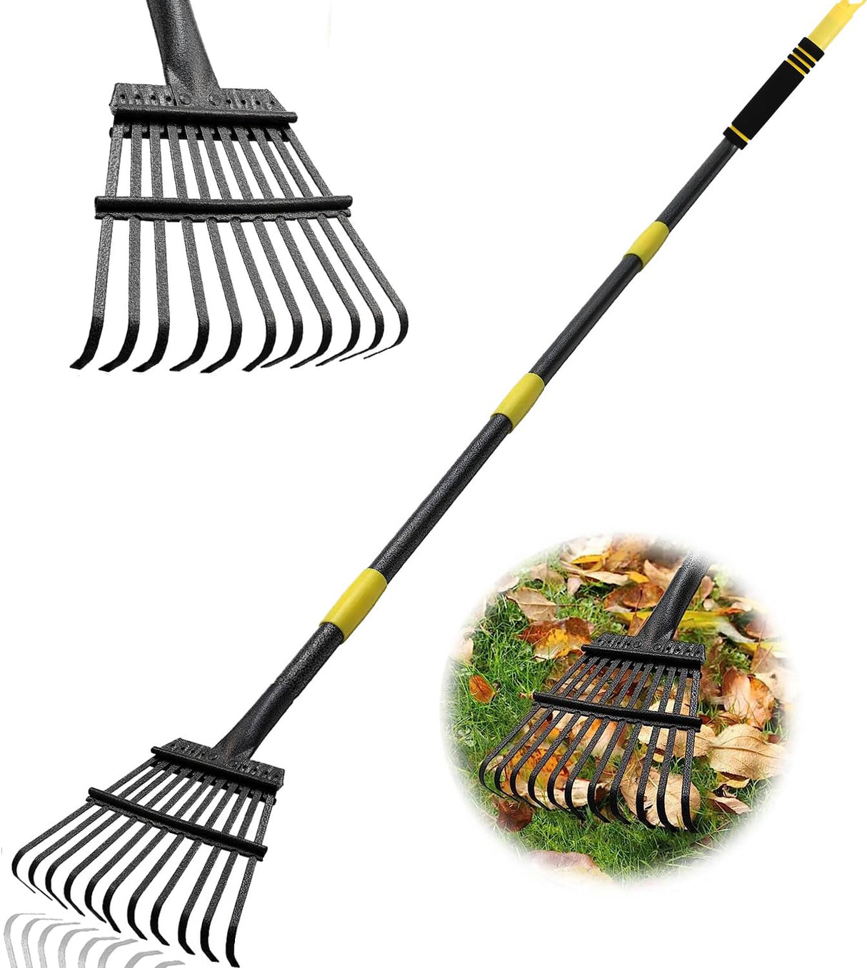 Coopvivi Garden Leaf Rake, 6FT Rakes for Lawns, 11 Metal Tines