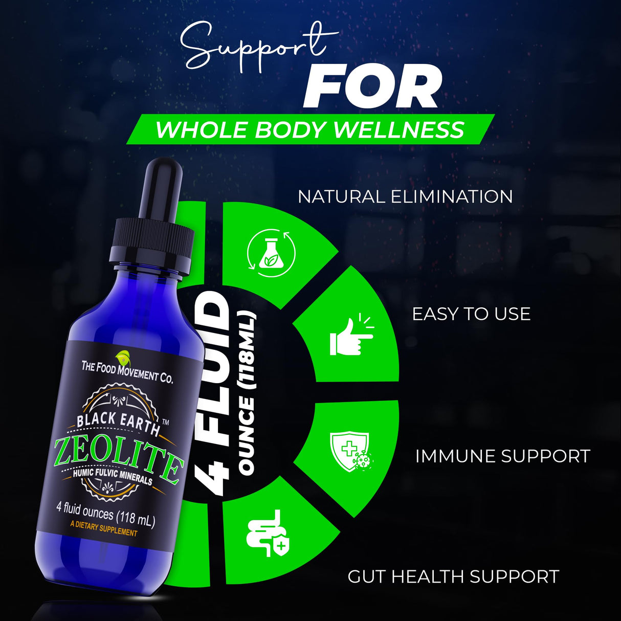 Black Earth Zeolite with Humic Fulvic Acids Trace Minerals for Adults and Kids for Detox, Gut Health and Immune Support - Value Size 4 Fl Oz Liquid Drops Supplement