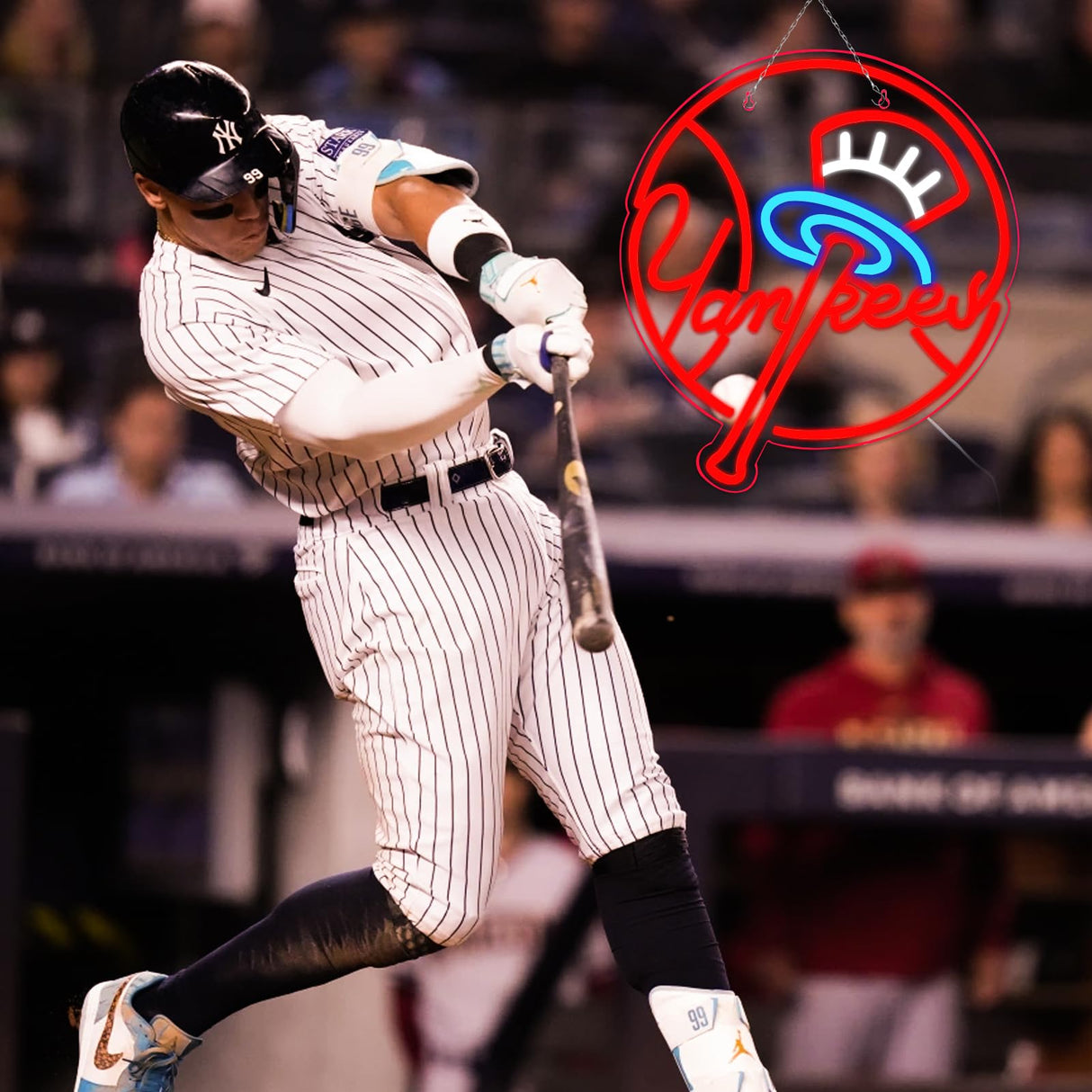 AHlove YANKEES Neon Signs for Wall Decor，Baseball Team Neon Lights for Bedroom，LED Signs Suitable for Man Cave，5V Power Adapter，Birthday、Christmas Gifts for Boys 13 * 15Inch(red+blue+white)