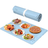 Fast Heating Warming Mat for Food with 3 Temperature and 4 Timer Settings,Waterproof Fexible Silicone Food Heating Mat with UV Coating Easy to Clean and Storage(Blue, 60x40CM)