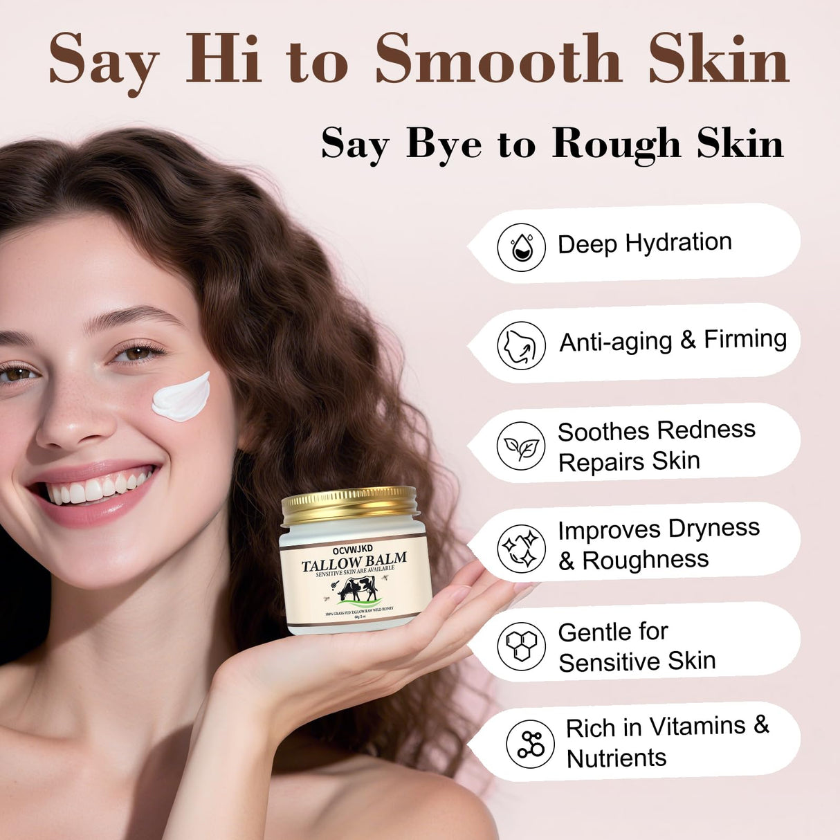 OCVWJKD Beef Tallow & Honey Balm, Beef Tallow for Skin, All-Natural Moisturizer Hydrates and Nourishes the Skin, Grass-Fed Beef Tallow & Raw Wild Honey Blend, Body & Face Moisturizer (6 Oz)