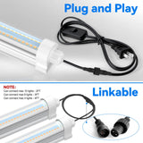 JESLED Waterproof T8 Grow Lights for Indoor Plants, 4FT Full Spectrum 5000K LED for Seed Starting, Seedling & Veg, 96W (2 x 48W, 600W Equiv), Linkable Sunlight Outdoor Grow Light Strip,2-Pack