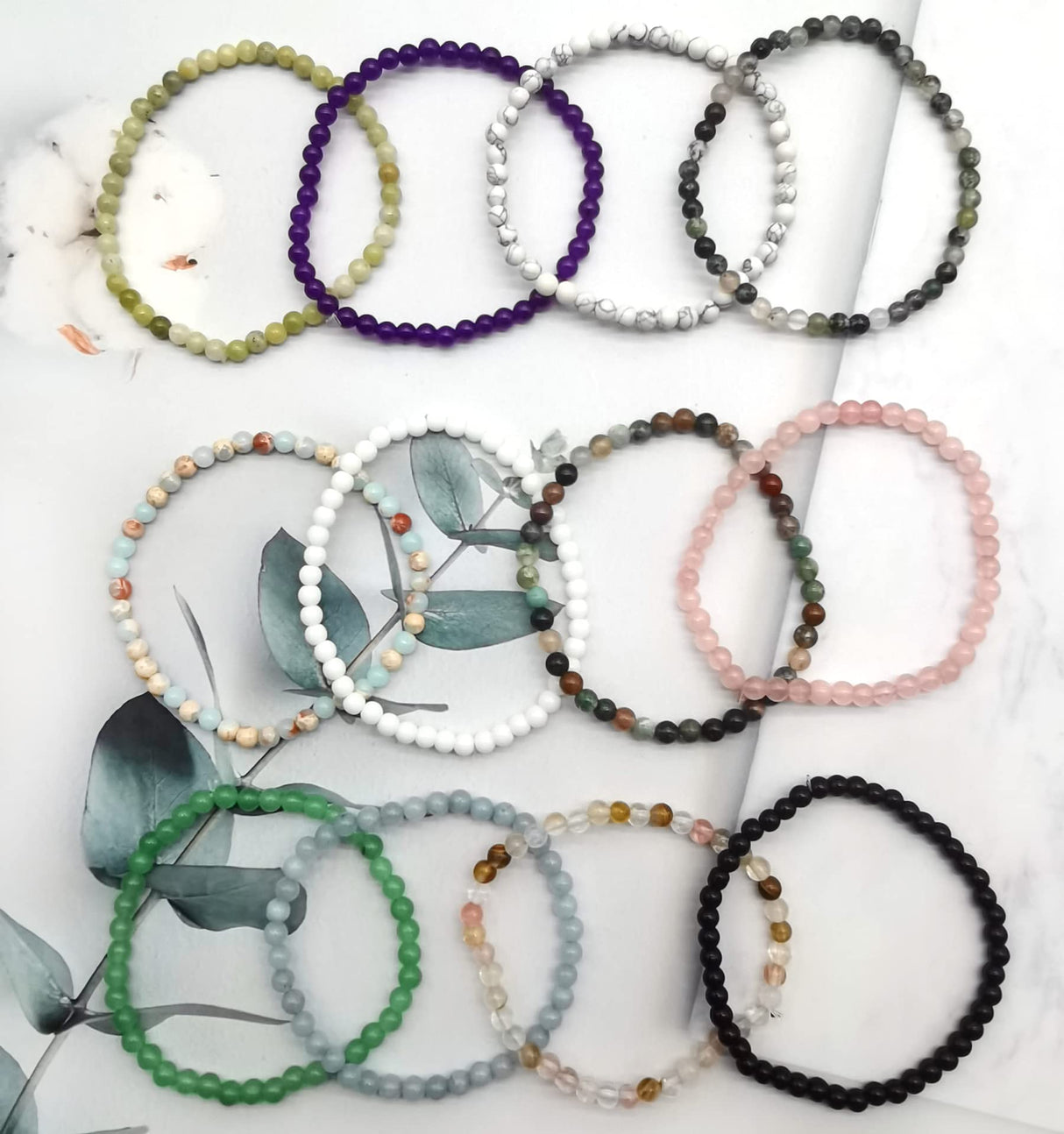 FIRAZIO 20Pcs 4mm Gemstone Beaded Bracelets for Women Mens