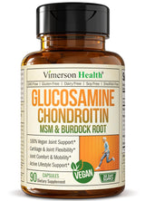 Vegan Glucosamine Chondroitin MSM - 100% Vegan Joint Support Supplement for Women & Men with Burdock and Glucosamine Sulfate 1500 mg. Used for Cartilage and Joint Health and Flexibility - 90 Capsules