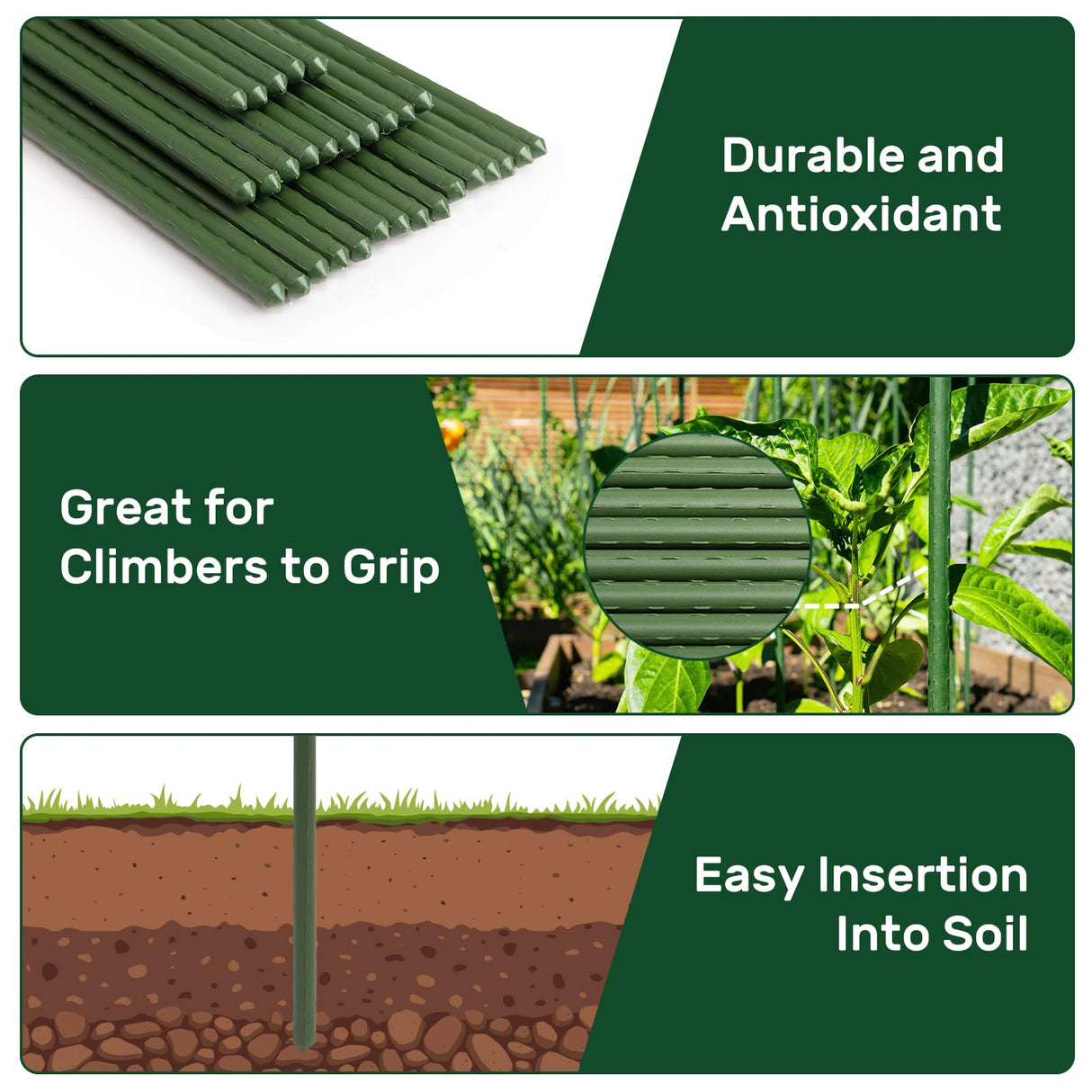 AGTEK 36" Garden Stakes, 50PCS Plastic Coated Plant Stakes, 3ft Plant Support for Climbing Plants