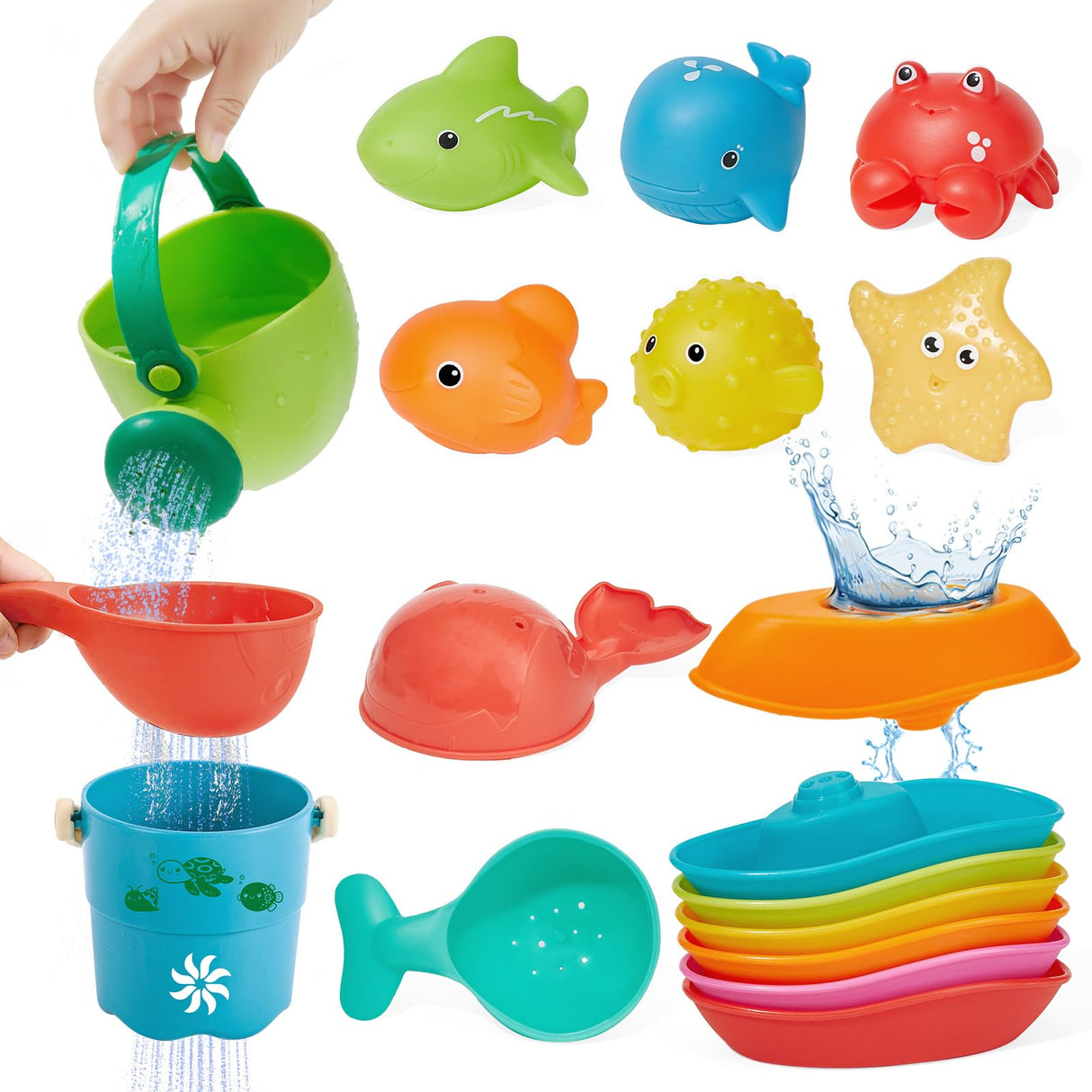 Baby Bath Toys for Kids Ages 1-3, 16PCS Mold Free Bath Toys for Toddlers 2-4 Bathtub Water Table Pool Sand Play Toys, Christmas Stocking Stuffers for Babies & Toddlers