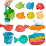 Baby Bath Toys for Kids Ages 1-3, 16PCS Mold Free Bath Toys for Toddlers 2-4 Bathtub Water Table Pool Sand Play Toys, Christmas Stocking Stuffers for Babies & Toddlers