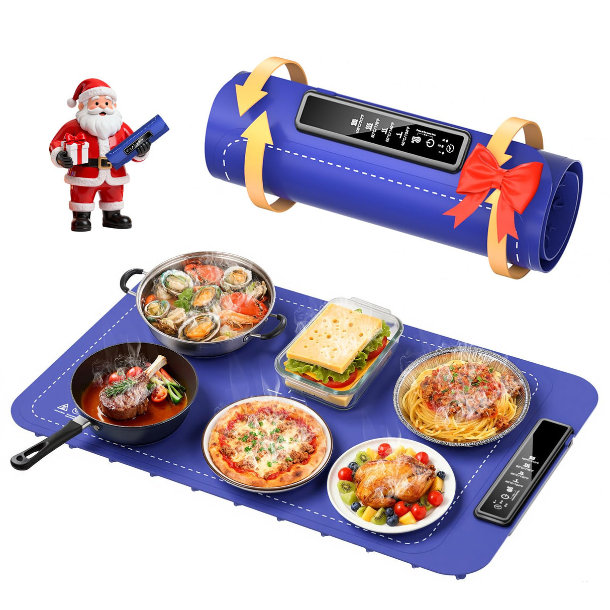 Warming Mat for Food, Electric Warming Tray for Dishes, Portable Heating Pad with 6 Hours Shut-Off, Silicone Food Warmer for Buffet, Party and Countertop with 4 Temperature Levels and Smart Timer