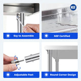 OSTBA Stainless Steel Table for Prep & Work 24x48 Inches, NSF Metal Commercial Heavy Duty Table with Adjustable Undershelf and Adjustable Foot for Restaurant Kitchen Home and Hotel