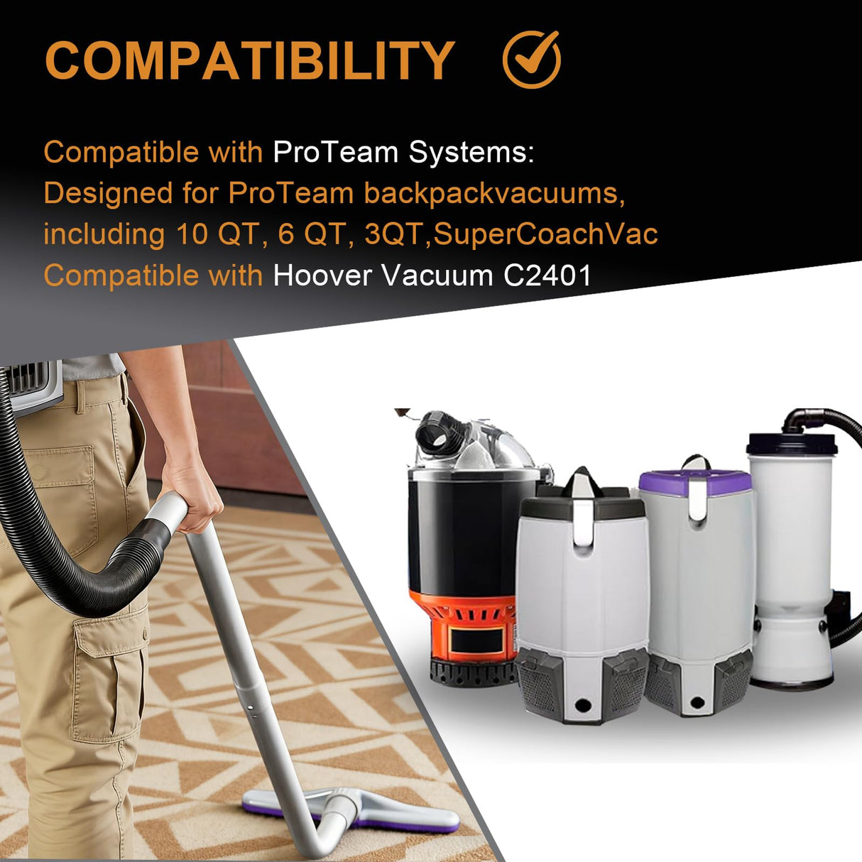 YZXQWRON Backpack Vacuum Floor Tool Set Compatible with ProTeam Vacuum & Hoover C2401, S Wand + 14" Horsehair Brush + 14" Carpet Brush, 1.5" Connection, Replacement Parts for ProTeam Backpack Vacuum