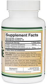 Liposomal Glutathione Supplement 500mg per Serving, 60 Capsules (Vegan Safe, Non-GMO) Max Absorption Liposomal Glutathione with Genuine Smell and Taste by Double Wood