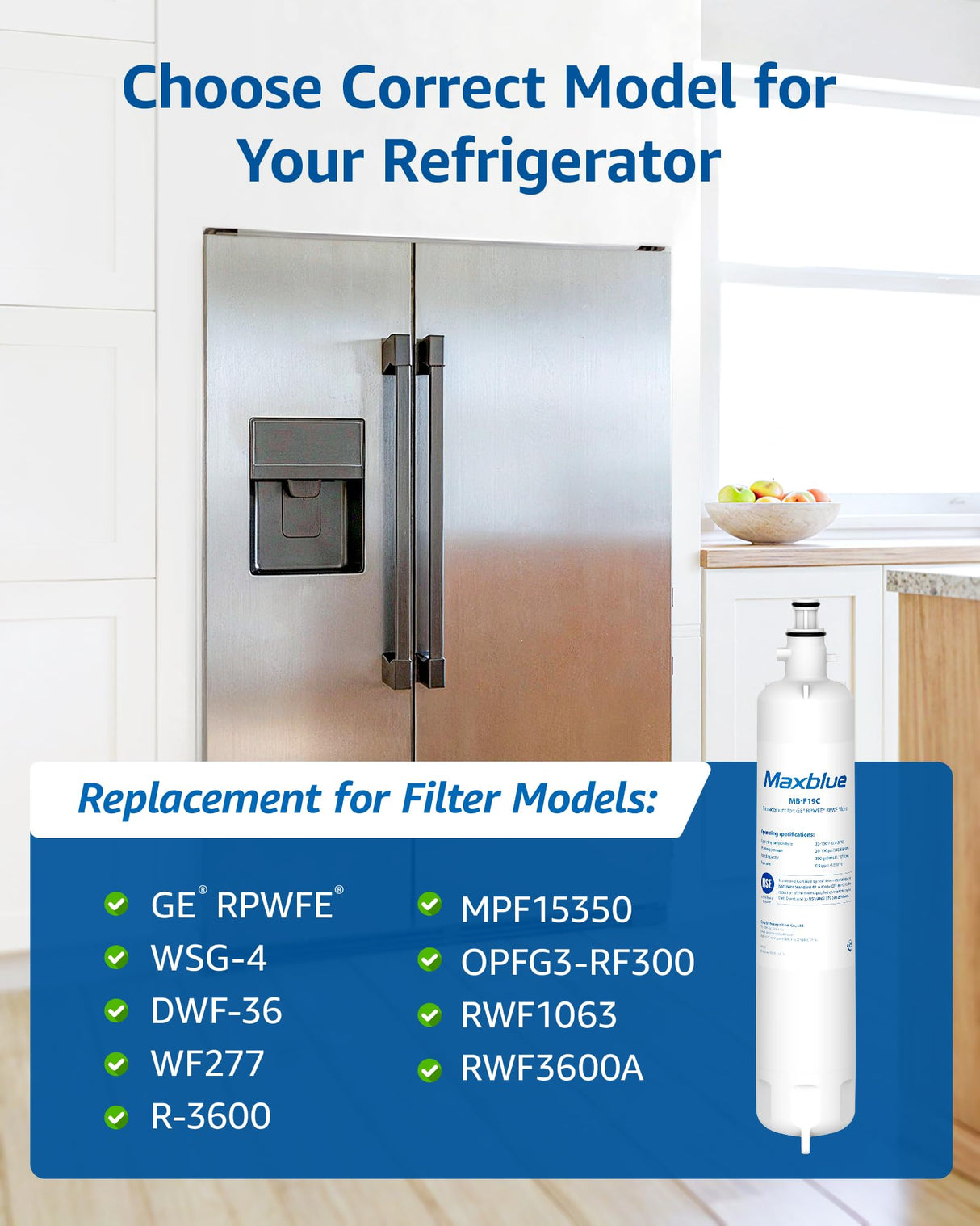 Maxblue Replacement for GE® RPWFE®, RPWF (with CHIP) Refrigerator Water Filter, Compatible with WSG-4, WF277, GFE28GMKES, PFE28KBLTS, GFD28GSLSS, PWE23KSKSS, GYE22HMKES, DFE28JSKSS