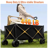 Collapsible Foldable Wagon Cart with Big Wheels and Tabletop, Large Capacity 440Lbs Folding Utility Wagon Carts for Sand, Beach, Camping, Shopping, Sport (Black)