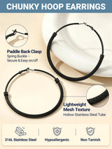 Big Earrings For Women 80mm Oversize Womens Statement Jewelry Stainless Steel Large Hoops Black Hoop Earrings
