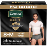 Depend Real Fit Incontinence Underwear for Men, Disposable, Maximum Absorbency, Small/Medium, Grey, 56 Count (2 Packs of 28), Packaging May Vary