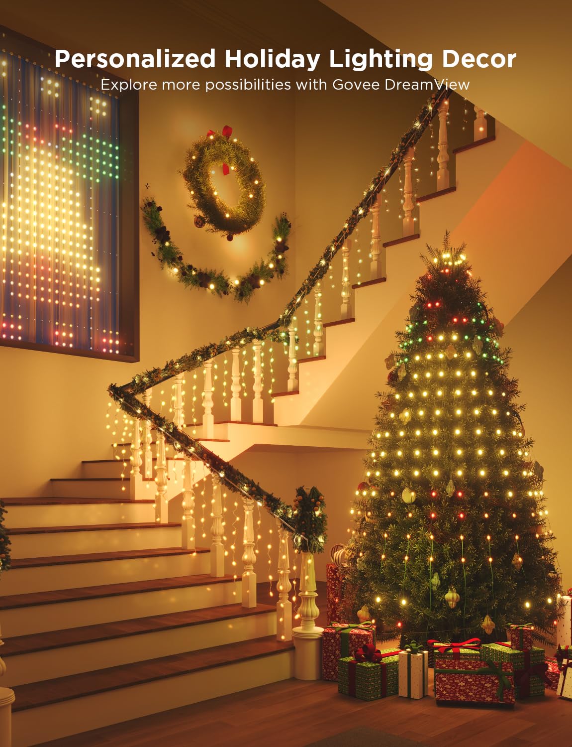 Govee Christmas Tree Lights, Smart RGBIC 480 LEDs Christmas Lights, 6.6ft × 24 String Lights for Holiday Decorations, Music Sync, Voice and APP Control, 60+ Scene Modes, Green Wire, Adapter