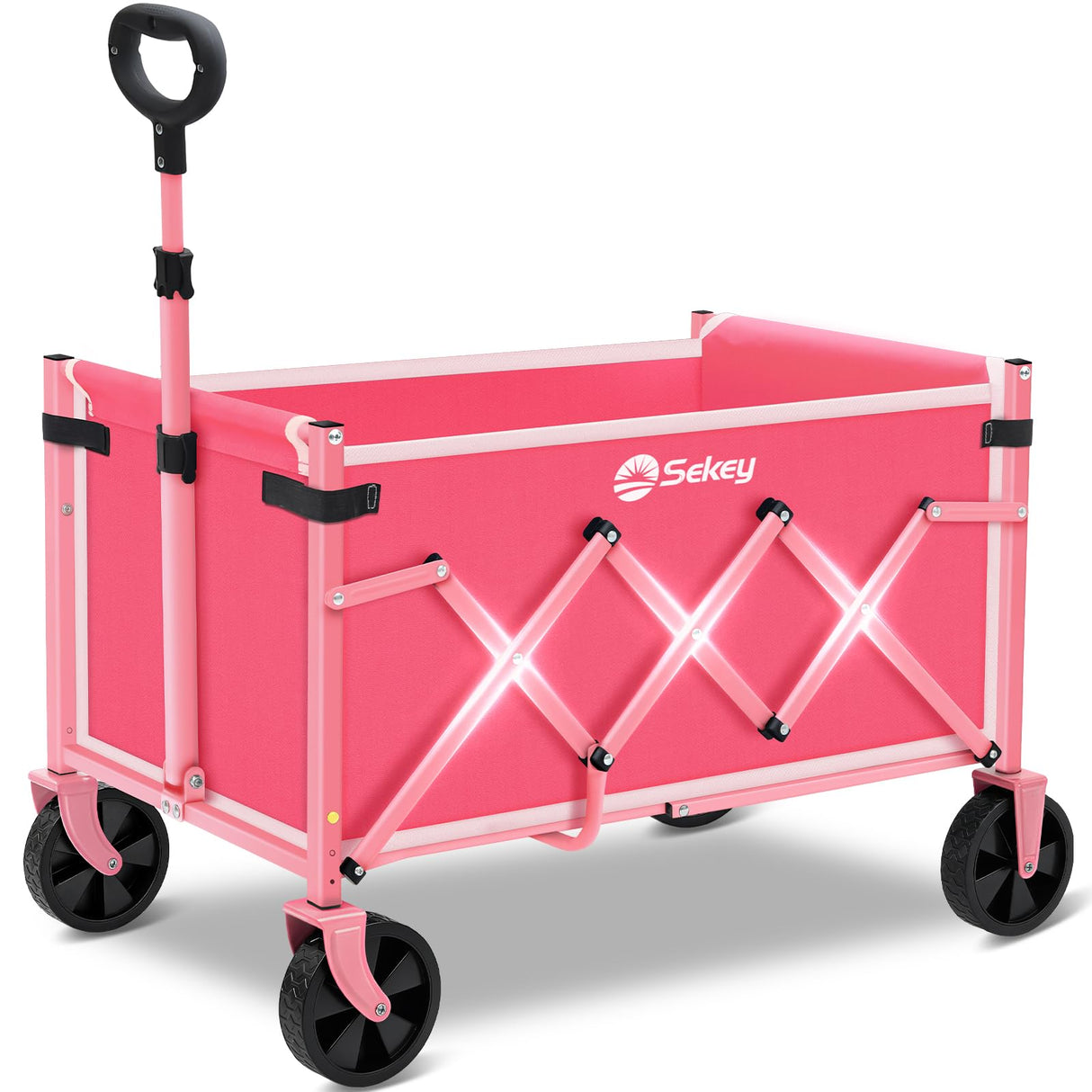 Sekey Wagon Cart with Wheels with 220LBS Capacity,Heavy Duty Wagon Carts Foldable,Lightweight Utility Portable Cart for Grocery, Shopping, Garden, Camping. Pink
