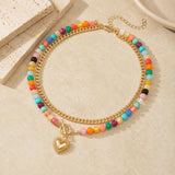 ALFISO Layered Necklaces for Women, Colorful Acrylic Beads & Heart Pendant