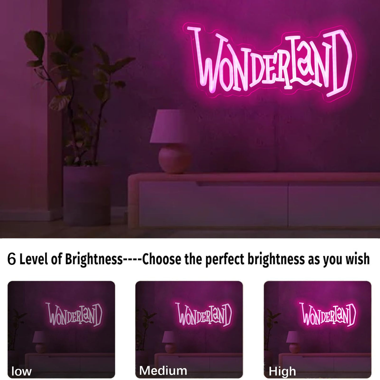 Wonderland Neon Signs Alice In Wonderland Neon Light for Wall Art Decor, Dimmable Pink LED Neon Lights for Bedroom Theme Hotel Bar Decorations Halloween Christmas Kids Gifts 7 * 16 IN