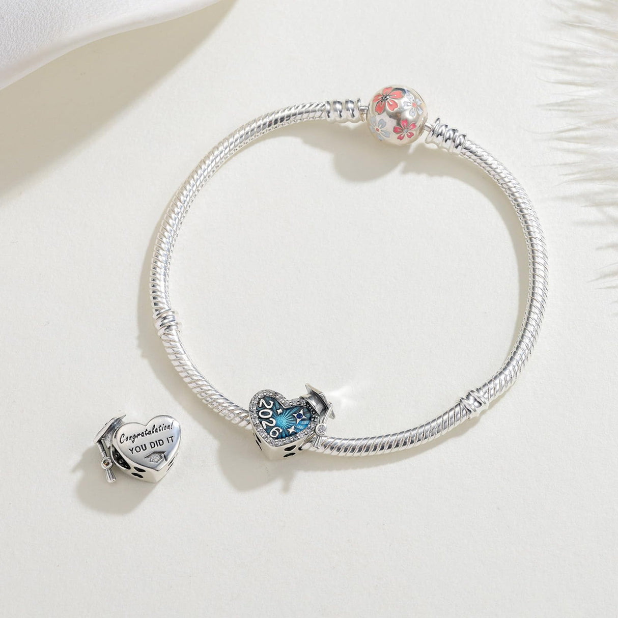 KEQ S925 Silver 2026 Graduation Cap Charms for Pandora Bracelets Necklace