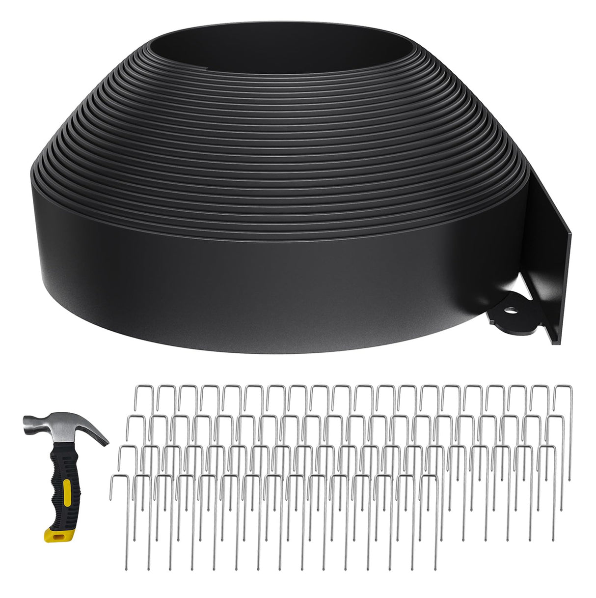 66FT Landscape Edging 4 in Tall with 70 Spikes, Garden Edging Border and 1 Hammer, Plastic Landscape Edging Border Lawn Edging for Landscaping, Flower Beds, Yard