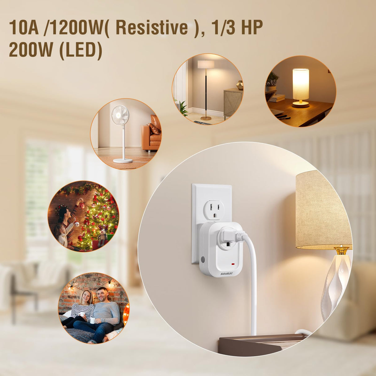 SURAIELEC Wireless Wall Switch Remote Control Outlet, No Wiring, 100ft RF Range, Pre-Programmed, Expandable Wireless Light Switches for Plug in Pendant Light, Lamp (2 Wall Switches and 1 Receiver)
