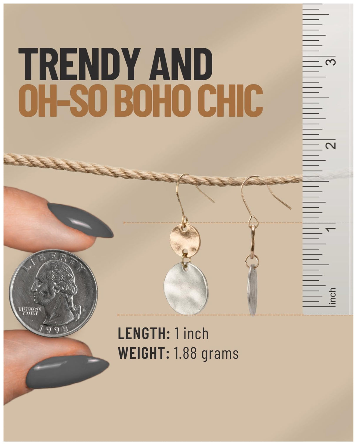 SPUNKYsoul Tribal Boho Dangle Earrings, Handmade Mixed Metal Drop Style (Sienna 2 Pack)