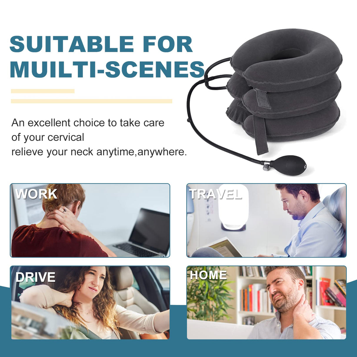 Neck Stretcher, Cervical Traction Device, Neck Traction Device, Adjustable Inflatable Neck Braces for Neck Pain and Support, Neck Stretcher Cervical Traction, Neck Decompression Home Use (Gray)
