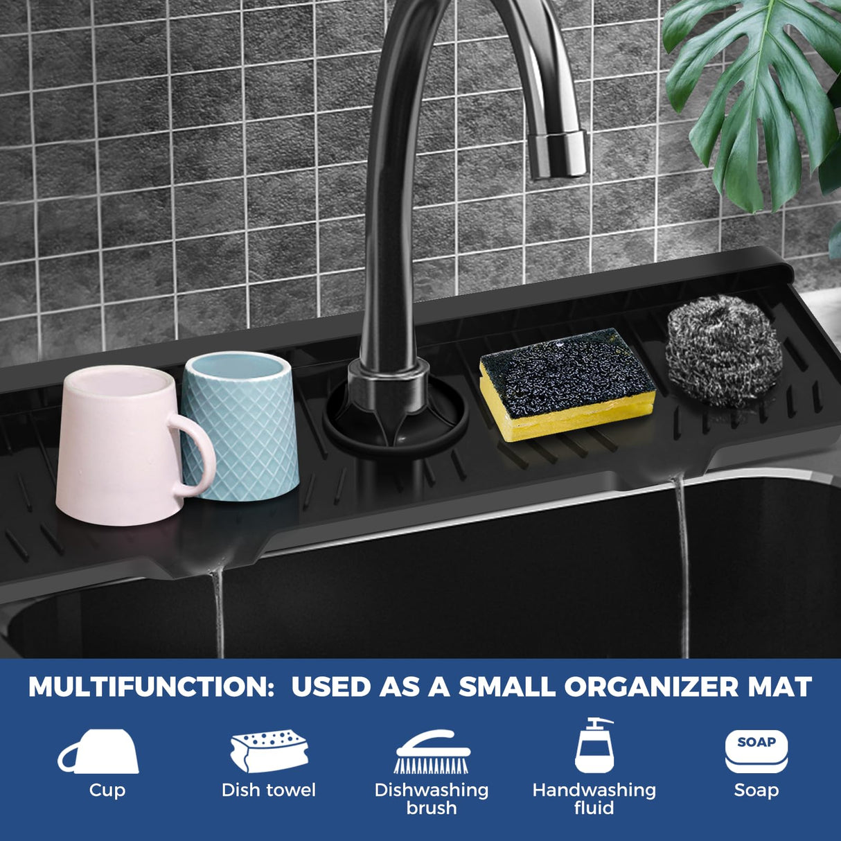 24" Splash Guard Plus Size Silicone Sink Faucet Drying Mat Handle Drip Catcher Tray Dish Sponge Holder Kitchen Accessories Protector Home Organization Gadgets Organizer