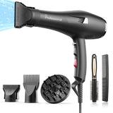 Dekuri Professional Ionic Hair Dryer AC Motor Fast Drying Salon Blow Dryer with Diffuser, Comb, Nozzle, Concentrator, for Curly and Straight Hair, 2 Speed & 3 Heat Setting, Cool Button, Black