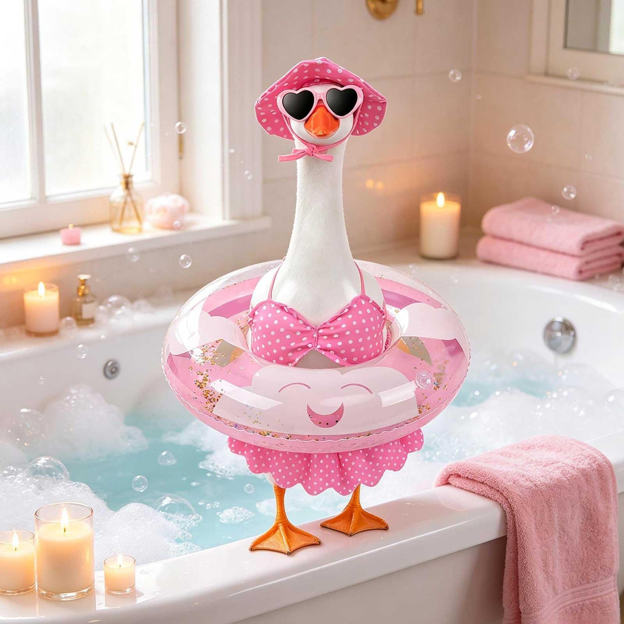 yuboo Summer Porch Goose Outfits Fits 23" Bikini Goose Outfits with Swimming Ring, Sunglasses, Hat and Skirt Hawaiian Porch Goose Clothes Costume for Outdoor Patio Yard Decor Pink