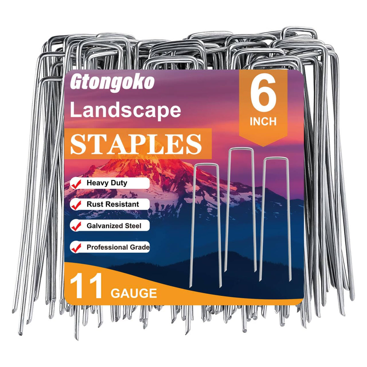 Gtongoko 500 Pack Landscape Staples 6 Inch, 11 Gauge Heavy Duty Galvanized Sod Staples for Weed Barrier Fabric, Ground Cover, Artificial Turf, Commercial Landscaping and Garden Projects