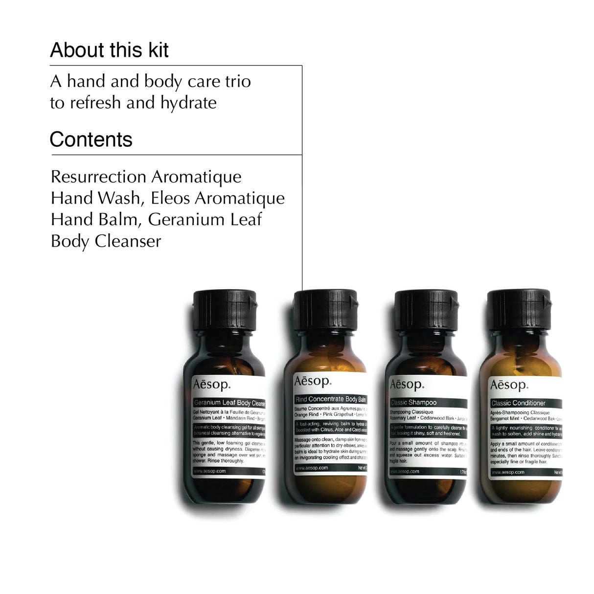 Aesop Arrival Travel Set | Hair and Body Care Staples to Help Refresh | 1.7oz / 50mL (Pack of 4)