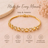 Amy & Annette 14K Gold Plated Heart Bangle Bracelet for Women with Crystals - Adjustable Gold Bangles, Heart Bracelets for Women, Cute Bangle, Gold Plated Bracelets
