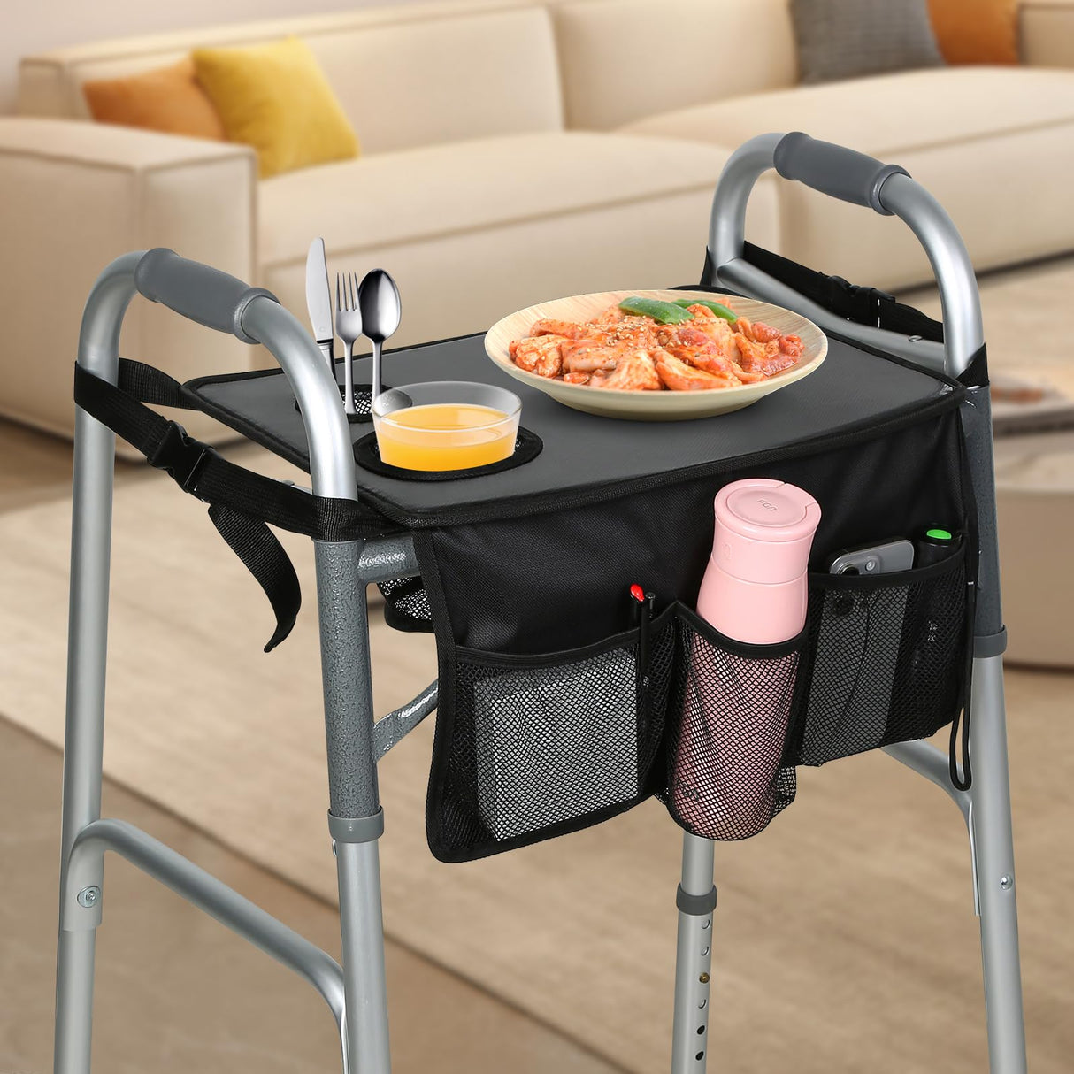 HOOMTREE Walker Tray for Folding Walker, Trays for Walkers for Seniors Detachable with Cup Holder,Walker Trays for Rolling Folding Walker,Walker Accessories for Elderly