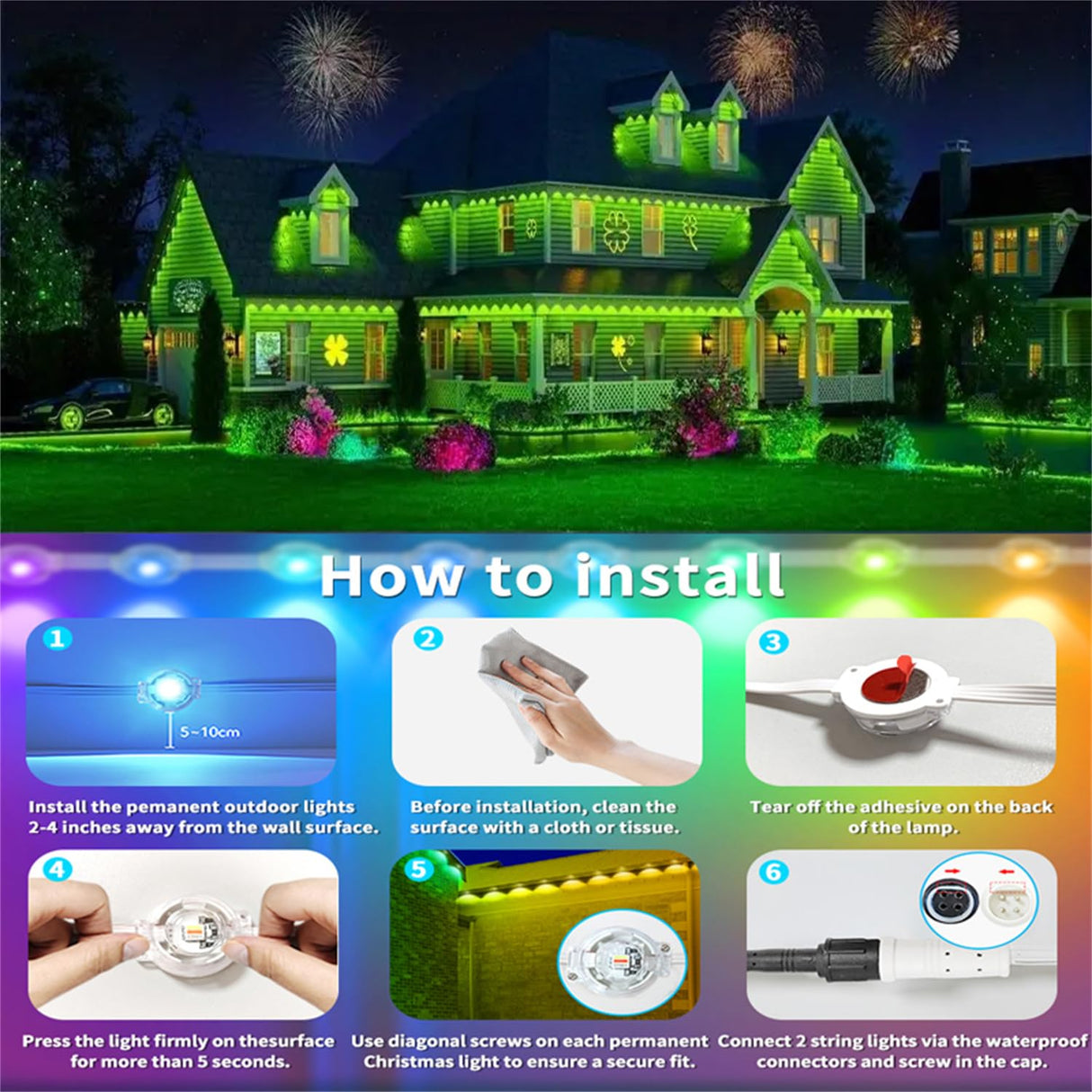 Sxlofty 65.6FT Permanent Outdoor RGB Lights,IP67 Waterproof Smart LED Eaves Lights with App/Remote Control,for Christmas and All Holiday Decor,Daily and Accent Lighting,House Roof and Garden Lighting