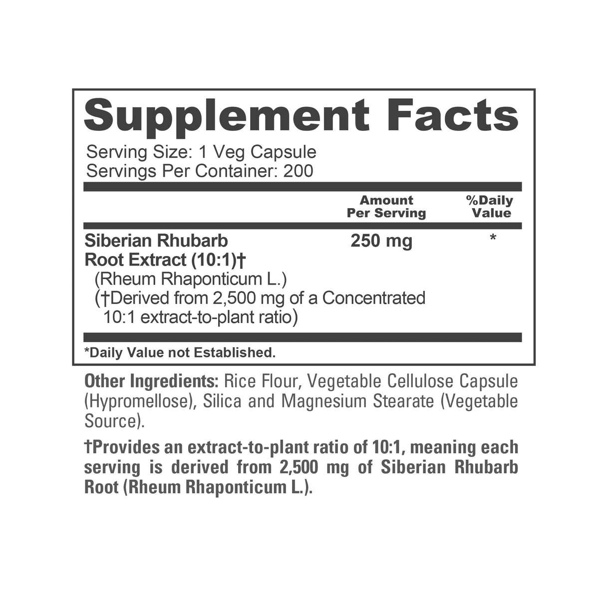 NusaPure Siberian Rhubarb 10:1 Extract, 250 mg Equivalent to 2,500mg - 200 Veggie Capsules (Vegetarian, Non-GMO, Vegan)